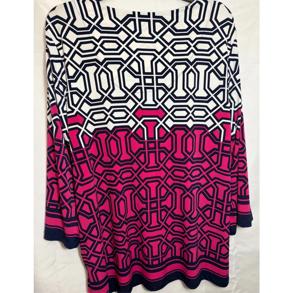 Women’s Geometric Print Beaded Tunic Large JM Collectibles Workwear Resort Style - Picture 5 of 5